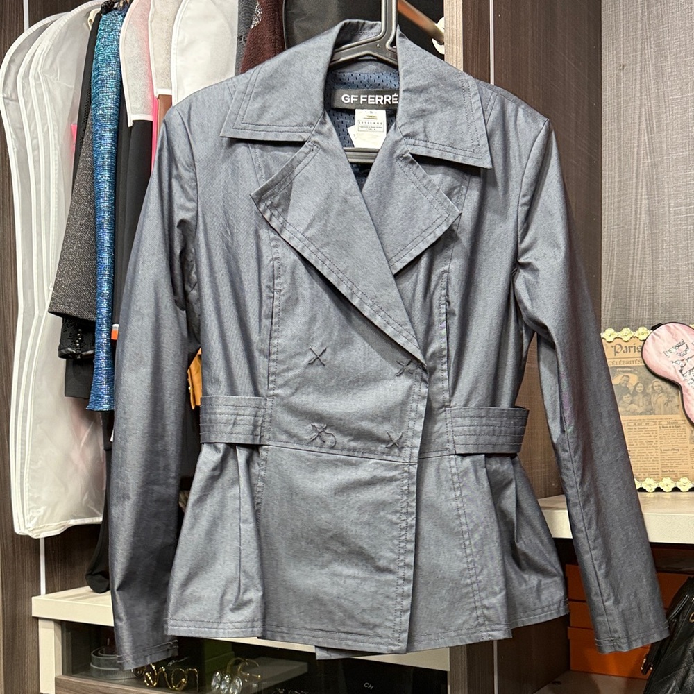 Gianfranco Ferre Shimmering Silver Trench Coat